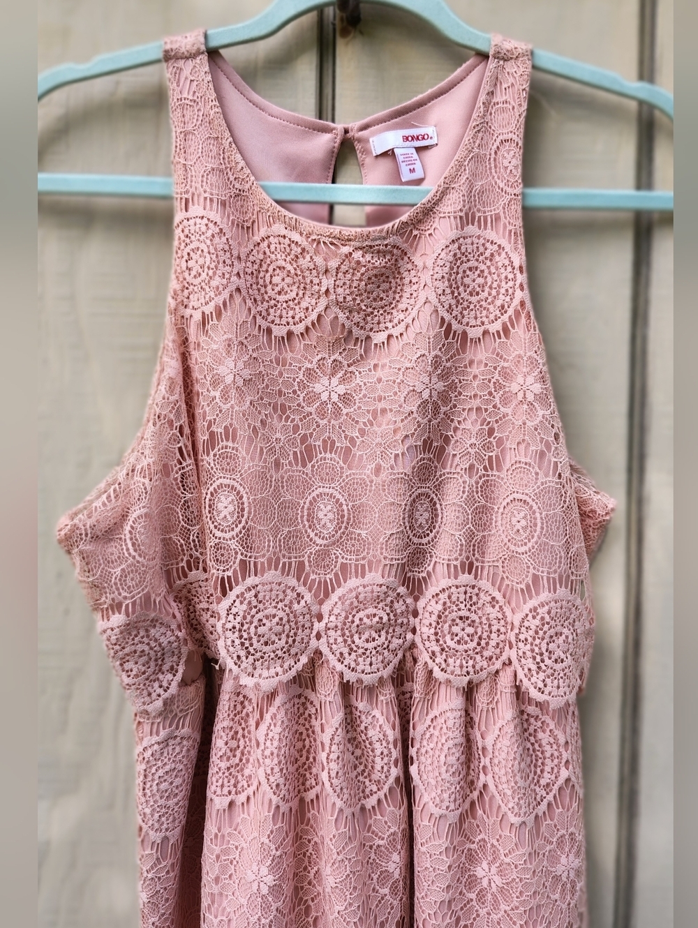 BONGO Pink Floral Lace Dress Medium Sleeveless Elastic Waist Coastal Cowgirl - Picture 3 of 10